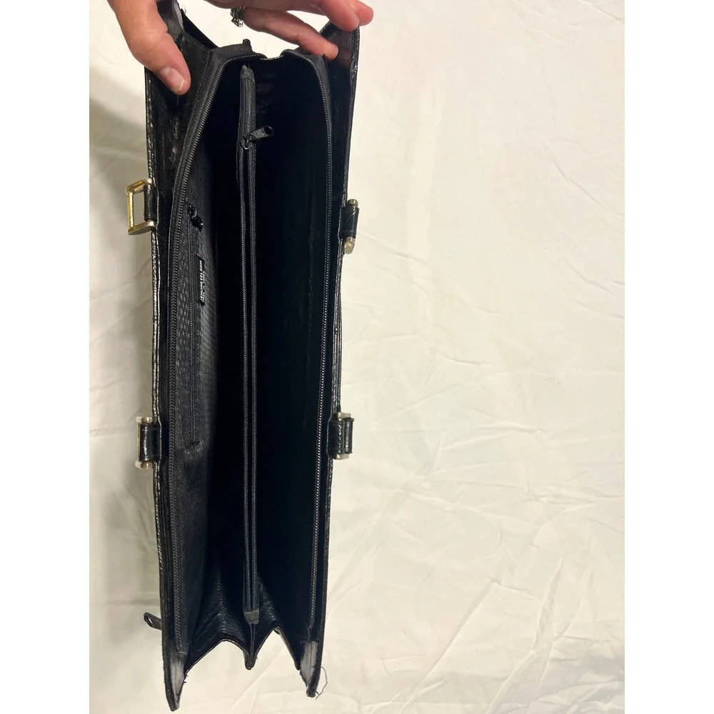 Vintage Genuine Eel Skin Briefcase Black Leather Attache Case Made in Korea
